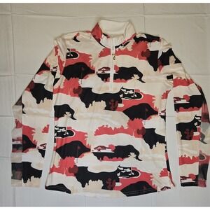 SanSoleil Long Sleeve UPF50 1/4 Zip Polo Top Medium Golf Course Red Tan Black